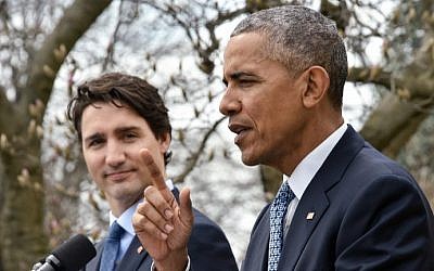 US President Barack Obama (R) and Canada's Prime Minister Justin Trudeau attend a press conference in the Rose Garden of the White House on March 10, 2016 in Washington, DC. (AFP/Nicholas Kamm)