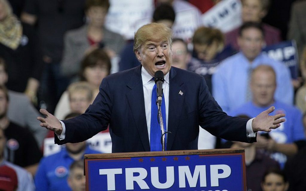 Donald Trump speaks during a rally at the International Exposition Center in Cleveland, Ohio, March 12, 2016. (Brendan Smialowski/AFP) Donald Trump speaks during a rally at the International Exposition Center in Cleveland, Ohio, March 12, 2016. (Brendan Smialowski/AFP)