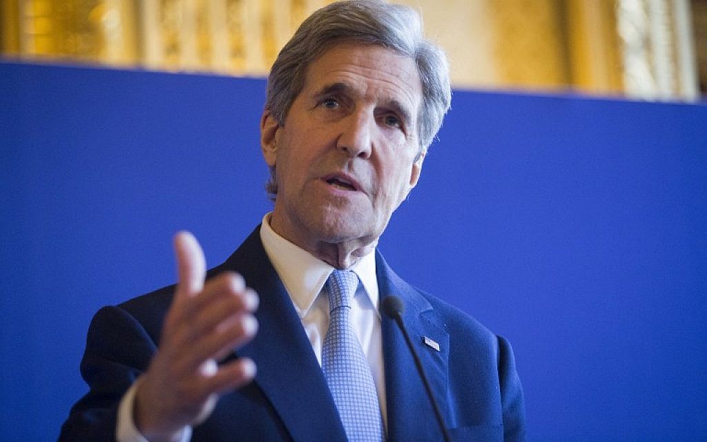 US Secretary of State John Kerry speaks following a meeting between the US and its European allies on March 13, 2016 in Paris. (AFP/Geoffroy van der Hasselt)