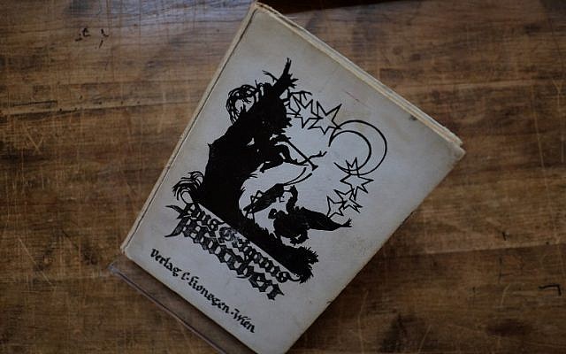 Anne and Margot Frank's copy of Grimm's Fairy Tales, pictured at Swann Auction Galleries in New York, March 16, 2016. ( AFP/Jewel Samad)