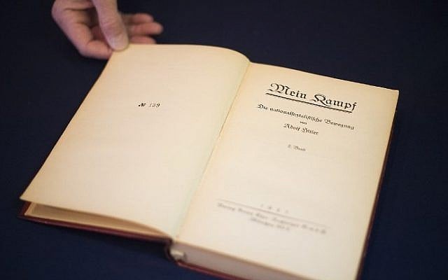 A copy of Nazi leader Adolf Hitler's political manifesto Mein Kampf, discovered at his Munich apartment and signed by eleven American officers, is on display March 18, 2016 before auction at Alexander Historical Auctions in Chesapeake City, (Jim Watson/AFP) A copy of Nazi leader Adolf Hitler's political manifesto Mein Kampf, discovered at his Munich apartment and signed by eleven American officers, is on display March 18, 2016 before auction at Alexander Historical Auctions in Chesapeake City, (Jim Watson/AFP)