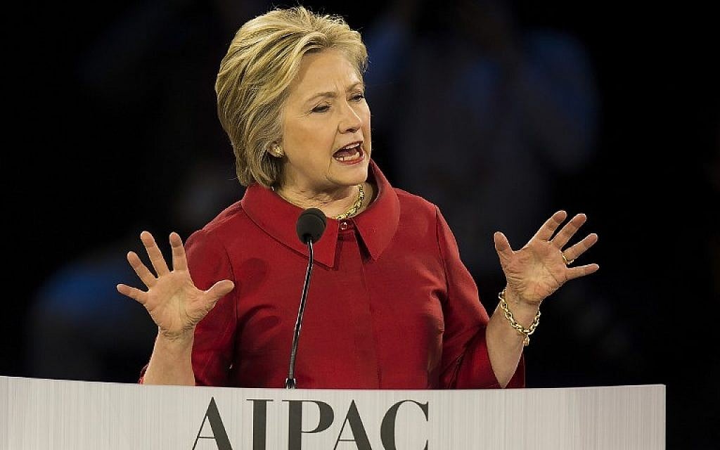 Democratic presidential candidate Hillary Clinton speaks during the 2016 AIPAC Policy Conference in Washington, DC, March 21, 2016. ( AFP / Jim Watson)