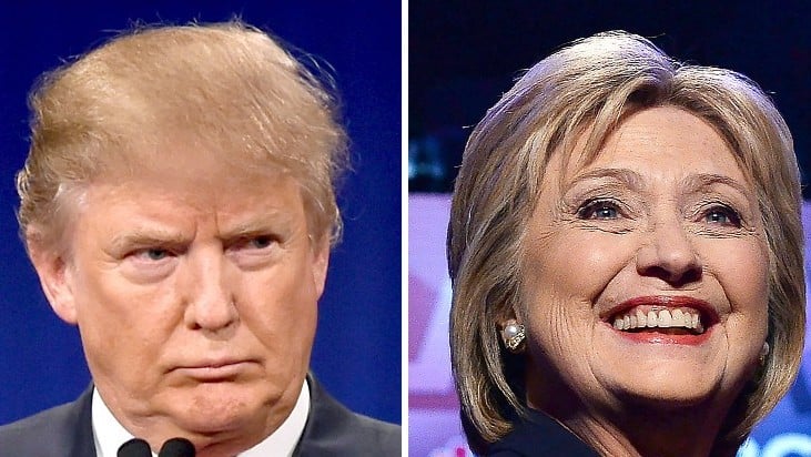 This file photo taken on March 2, 2016 shows a combination of file photos of Republican presidential hopeful Donald Trump on January 14, 2016 and his Democratic rival Hillary Clinton on February 4, 2016. (AFP / DSK) This file photo taken on March 2, 2016 shows a combination of file photos of Republican presidential hopeful Donald Trump on January 14, 2016 and his Democratic rival Hillary Clinton on February 4, 2016. (AFP / DSK)