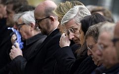 (From L) European Commission President Jean-Claude Juncker, Belgian Prime Minister Charles Michel and King Philippe of Belgium react before observing a minute of silence on March 24, 2016 at the Federal Parliament in Brussels, two days after a triple bomb attack in the city killed 31 people. (AFP/Belga/YORICK JANSENS)