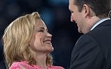US Senator Ted Cruz as he embraces his wife, Heidi, after announcing his candidacy for the Republican nomination to run for US president at Liberty University in Lynchburg, Virginia, on March 23, 2015. (AFP/Paul J. Richards, File)