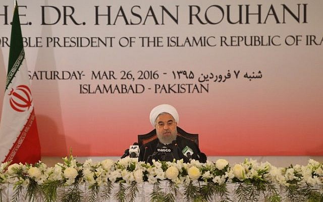 Iranian President Hassan Rouhani speaks during a news conference in Pakistan's capital Islamabad on March 26, 2016. (AFP/Aamir Qureshi) Iranian President Hassan Rouhani speaks during a news conference in Pakistan's capital Islamabad on March 26, 2016. (AFP/Aamir Qureshi)