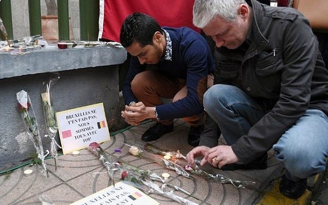 A man lights a candle at a makeshift memorial in tribute to the victims of the Brussels attacks, in Casablanca on March 26, 2016. (Fadel Senna/AFP) A man lights a candle at a makeshift memorial in tribute to the victims of the Brussels attacks, in Casablanca on March 26, 2016. (Fadel Senna/AFP)