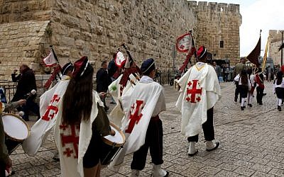 Roman Catholic scouts march during the Easter Sunday procession from the Church of the Holy Sepulchre through Jerusalem's Old City on March 27, 2016. (AFP / GALI TIBBON) Roman Catholic scouts march during the Easter Sunday procession from the Church of the Holy Sepulchre through Jerusalem's Old City on March 27, 2016. (AFP / GALI TIBBON)