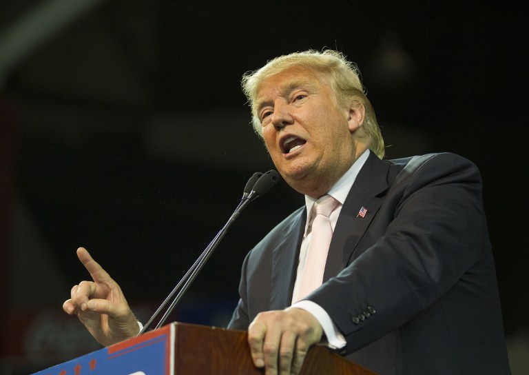 Republican presidential candidate Donald Trump speaks to supporters during a rally at Valdosta State University, Valdosta, Georgia, February 29, 2016. (Mark Wallheiser/Getty Images/AFP)
