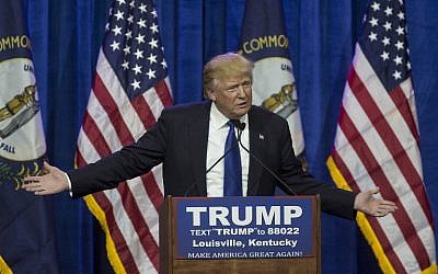 Republican presidential candidate Donald Trump speaks at the Kentucky International Convention Center March 1, 2016 in Louisville, Kentucky. Trump is campaigning nationwide on Super Tuesday, the single largest primary voting day. (Aaron P. Bernstein/Getty Images/AFP)