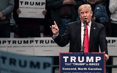 Republican presidential candidate Donald Trump addresses the crowd at a campaign rally March 7, 2016 in Concord, North Carolina. (Sean Rayford/Getty Images/AFP)