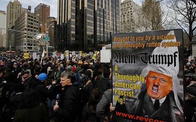 People take part in a protest against Republican presidential candidate Donald Trump, on March 19, 2016 in New York City. (Eduardo Munoz Alvarez/Getty Images/AFP)