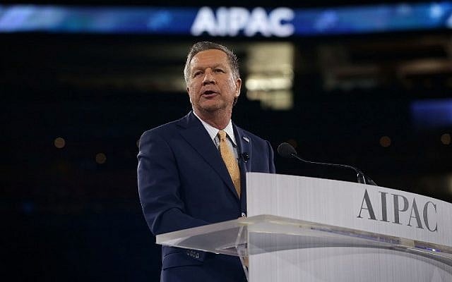 Republican presidential candidate, Ohio Gov. John Kasich addresses the annual policy conference of the American Israel Public Affairs Committee (AIPAC) March 21, 2016 in Washington, DC. (Alex Wong/Getty Images/AFP) Republican presidential candidate, Ohio Gov. John Kasich addresses the annual policy conference of the American Israel Public Affairs Committee (AIPAC) March 21, 2016 in Washington, DC. (Alex Wong/Getty Images/AFP)