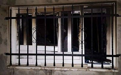 A window to a home in the West Bank village of Duma said to have been torched, March 20, 2016. (Facebook) A window to a home in the West Bank village of Duma said to have been torched, March 20, 2016. (Facebook)