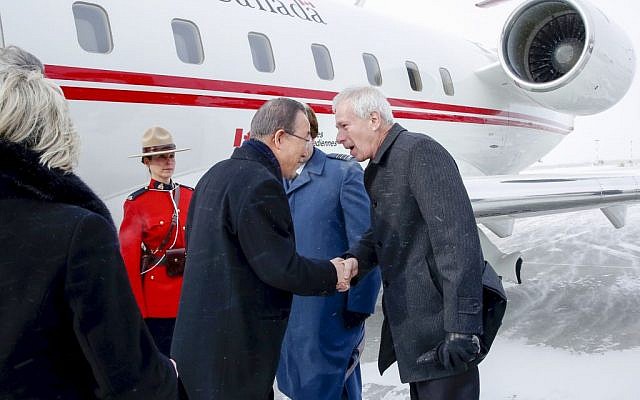Stephane Dion, right, welcoming UN Secretary General Ban Ki-moon to Canada on February 11, 2016. (UN/Evan Schneider) Stephane Dion, right, welcoming UN Secretary General Ban Ki-moon to Canada on February 11, 2016. (UN/Evan Schneider)