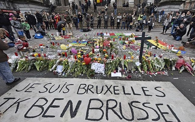 A banner for the victims of the bombings reads 'I am Brussels' at the Place de la Bourse in the center of Brussels, Wednesday, March 23, 2016 (AP Photo/Martin Meissner) A banner for the victims of the bombings reads 'I am Brussels' at the Place de la Bourse in the center of Brussels, Wednesday, March 23, 2016 (AP Photo/Martin Meissner)