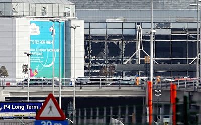 A view of bomb damage as passengers are evacuated from Zaventem Bruxelles International Airport after a terrorist attack in Brussels, Belgium, March 22, 2016. (Sylvain Lefevre/Getty Images via JTA) A view of bomb damage as passengers are evacuated from Zaventem Bruxelles International Airport after a terrorist attack in Brussels, Belgium, March 22, 2016. (Sylvain Lefevre/Getty Images via JTA)