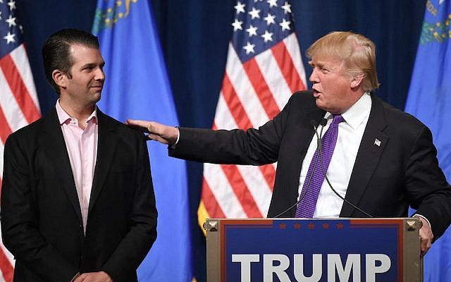 Donald Trump Jr. looking on as his father, Donald Trump, speaks at a caucus night watch party at the Treasure Island Hotel & Casino in Las Vegas, Nevada, Feb. 23, 2016. (Ethan Miller/Getty Images)
