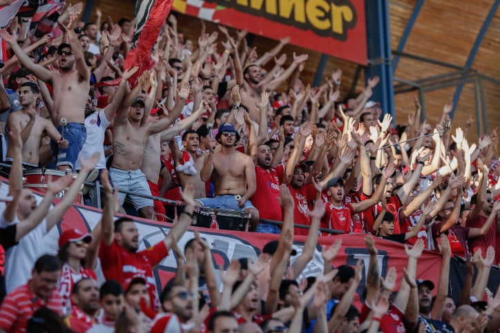 Hapoel Beersheba fans cheer on the team at the Teddy Stadium in Jerusalem on April 29, 2015. (Yonatan Sindel/Flash90) Hapoel Beersheba fans cheer on the team at the Teddy Stadium in Jerusalem on April 29, 2015. (Yonatan Sindel/Flash90)