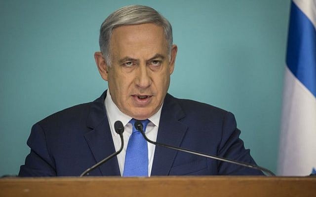 Prime Minister Benjamin Netanyahu delivers a statement to the press in reaction to multiple terror attacks in Brussels and Istanbul, at his office in Jerusalem, on March 23, 2016. (Hadas Parush/Flash90) Prime Minister Benjamin Netanyahu delivers a statement to the press in reaction to multiple terror attacks in Brussels and Istanbul, at his office in Jerusalem, on March 23, 2016. (Hadas Parush/Flash90)