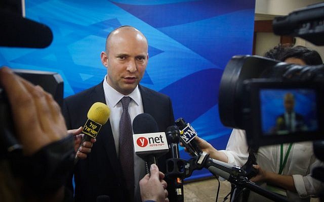 Education Minister Naftali Bennett speaks to reporters before the weekly cabinet meeting in Jerusalem on Sunday, March 27, 2016. (Marc Israel Sellem/Pool) Education Minister Naftali Bennett speaks to reporters before the weekly cabinet meeting in Jerusalem on Sunday, March 27, 2016. (Marc Israel Sellem/Pool)
