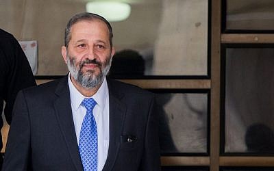 Minister of Interior Aryeh Deri seen walking out of his house in the morning in Jerusalem, March 30, 2016. (Yonatan Sindel/Flash90)