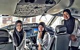 The all-female flight-deck crew of a Royal Brunei Airlines plane. From left to right, Captain Sharifah Czarena Surainy, Senior First Officer Dk Nadiah Pg Khashiem and Senior First Officer Sariana Nordin  became the first all-female crew for the airline when they flew to Saudi Arabia, February 23, 2016. (Royal Brunei Airlines)