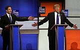 Then-Republican presidential candidates Senator Marco Rubio of Florida, left, and Donald Trump argue during a Republican presidential primary debate in Detroit, Michigan, March 3, 2016. (AP/Carlos Osorio)