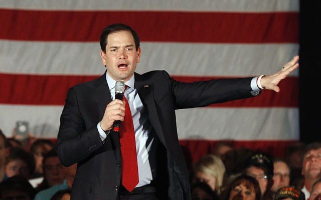 Republican presidential candidate Sen. Marco Rubio, R-Florida, speaks during a campaign rally, Tuesday, March 1, 2016, in Andover, Minnesota. (AP Photo/Jim Mone)