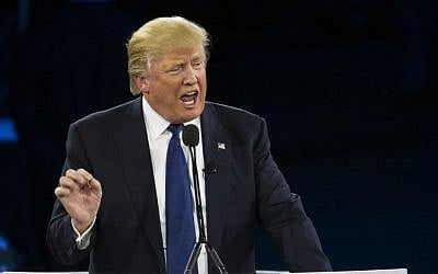 Republican presidential candidate Donald Trump speaks at the 2016 American Israel Public Affairs Committee (AIPAC) Policy Conference at the Verizon Center in Washington DC, Monday, March 21, 2016. (AP Photo/Evan Vucci)