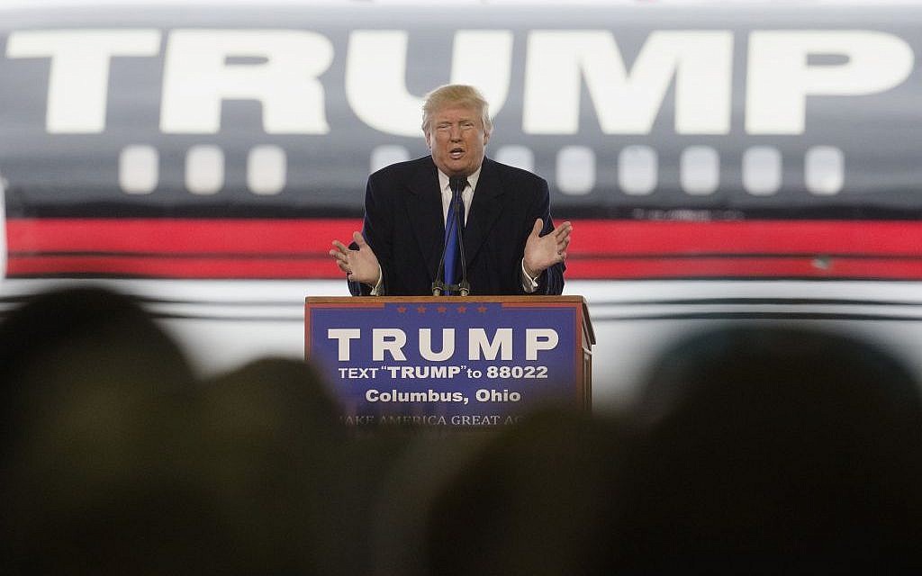 Republican presidential candidate Donald Trump speaks during a campaign stop at the Signature Flight Hangar at Port-Columbus International Airport, Tuesday, March 1, 2016, in Columbus, Ohio (AP Photo/John Minchillo)