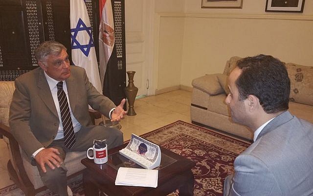 Israel's Ambassador to Egypt Haim Koren talks to BBC Arabic's Akram Shaban, March 1, 2016, in a photo posted on the Israeli Embassy's Facebook page. (Courtesy: Facebook) Israel's Ambassador to Egypt Haim Koren talks to BBC Arabic's Akram Shaban, March 1, 2016, in a photo posted on the Israeli Embassy's Facebook page. (Courtesy: Facebook)