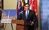 Israel’s Ambassador to the United Nations Danny Danon speaking before an emergency session of the Security Council, March 3, 2016. (Courtesy)