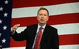 Republican presidential candidate John Kasich speaks at the First in the Nation Republican Leadership Summit April 18, 2015 in Nashua, New Hampshire. (Darren McCollester/Getty Images via JTA)