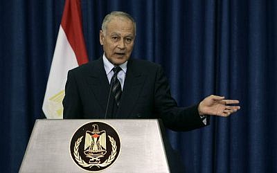 In this Thursday, October 28, 2010 file photo, then Egyptian foreign minister and current Arab League Secretary-General Ahmed Aboul Gheit speaks during a joint press conference with Palestinian President Mahmoud Abbas in the West Bank city of Ramallah. (AP Photo/Majdi Mohammed, File) In this Thursday, October 28, 2010 file photo, then Egyptian foreign minister and current Arab League Secretary-General Ahmed Aboul Gheit speaks during a joint press conference with Palestinian President Mahmoud Abbas in the West Bank city of Ramallah. (AP Photo/Majdi Mohammed, File)