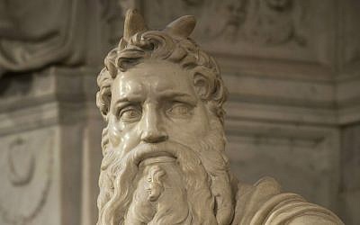 The head of Michelangelo's "Moses," showing two horns protruding from the Biblical leader's scalp. (Wikimedia/Westerdam/CC BY 3.0) The head of Michelangelo's "Moses," showing two horns protruding from the Biblical leader's scalp. (Wikimedia/Westerdam/CC BY 3.0)