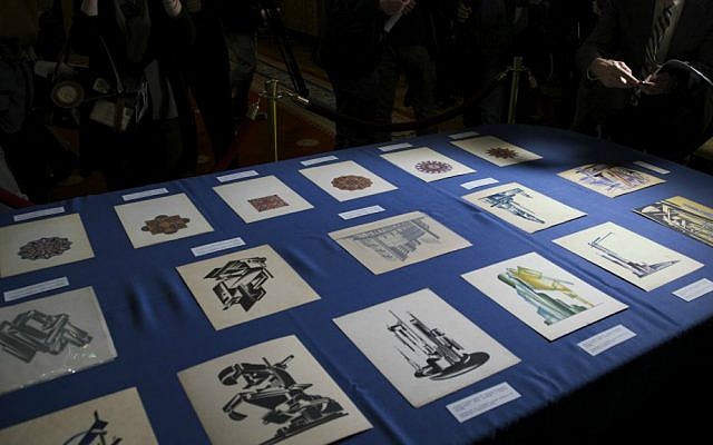 Documents returned to Russia are on display during a ceremony at the US ambassador's residence in Moscow, Russia, Thursday, March 3, 2016. (AP Photo/Ivan Sekretarev)
