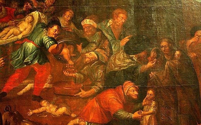 Illustrative: Detail from an 18th-century painting depicting blood libel in St. Paul's Church in Sandomierz, Poland. (public domain, Wikimedia Commons)