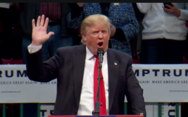 Republican presidential candidate Donald Trump calls on supporters in North Carolina to pledge to vote for him on March 7, 2016. (screen capture: YouTube) Republican presidential candidate Donald Trump calls on supporters in North Carolina to pledge to vote for him on March 7, 2016. (screen capture: YouTube)