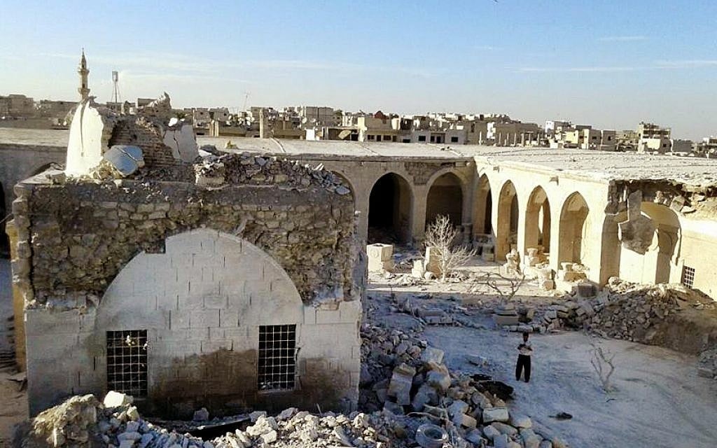 The courtyard of the Maarat al-Numan Mosaics Museum in Idlib province, Syria after it was hit by government bombing, June 16, 2015. (The Day After Heritage Initiative via AP)