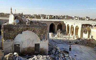 The courtyard of the Maarat al-Numan Mosaics Museum in Idlib province, Syria after it was hit by government bombing, June 16, 2015. (The Day After Heritage Initiative via AP)