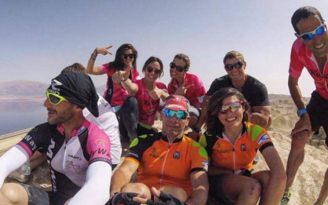 The VIBE fitness bloggers and their guides after a day of cycling, hiking and swimming in the area of the Dead Sea (Courtesy Rachele Brooke Smith) The VIBE fitness bloggers and their guides after a day of cycling, hiking and swimming in the area of the Dead Sea (Courtesy Rachele Brooke Smith)