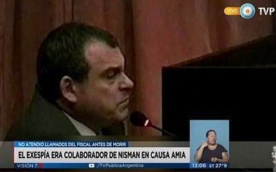 Antonio Stiuso on February 29, 2016 testified that AMIA bombing prosecutor Alberto Nisman was murdered. (screen capture: YouTube) 
