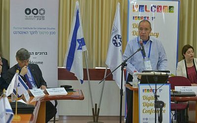 The Foreign Ministry's Yuval Rotem speaking at the first International Digital Diplomacy Conference in Tel Aviv, March 31, 2016. (Courtesy Israel MFA)