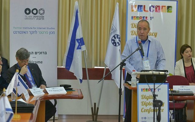 The Foreign Ministry's Yuval Rotem speaking at the first International Digital Diplomacy Conference in Tel Aviv, March 31, 2016. (Courtesy Israel MFA) The Foreign Ministry's Yuval Rotem speaking at the first International Digital Diplomacy Conference in Tel Aviv, March 31, 2016. (Courtesy Israel MFA)
