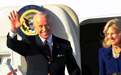 US Vice President Joe Biden upon his arrival at Ben Gurion airport, March 8, 2010. (Pool/Yariv Katz Flash90)