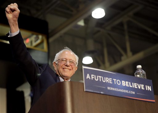 Democratic presidential candidate Sen. Bernie Sanders, I-Vermont, greets his supporters as he arrives at Grand Valley State University Field House Arena in Allendale, Michigan, Friday, March 4, 2016. (AP Photo/Nam Y. Huh) Democratic presidential candidate Sen. Bernie Sanders, I-Vermont, greets his supporters as he arrives at Grand Valley State University Field House Arena in Allendale, Michigan, Friday, March 4, 2016. (AP Photo/Nam Y. Huh)