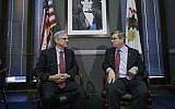 Sen. Mark Kirk, R-Ill., right, meets with Judge Merrick Garland, President Barack Obama’s choice to replace the late Justice Antonin Scalia on the Supreme Court, becoming the only Republican senator to meet the embattled nominee, Tuesday, March 29, 2016, on Capitol Hill in Washington. (AP Photo/J. Scott Applewhite)