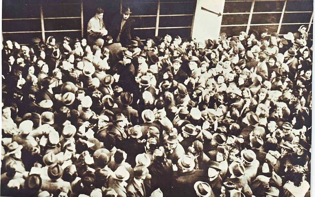 Budapest Jews crowding into the Glass House, a Budapest factory that housed an operation credited with saving tens of thousands of Hungarian Jews during World War II. (Courtesy of Beit Ha’edut) Budapest Jews crowding into the Glass House, a Budapest factory that housed an operation credited with saving tens of thousands of Hungarian Jews during World War II. (Courtesy of Beit Ha’edut)