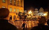 An effigy of an Orthodox Jew is torched at an anti-Islam rally in Poland in November 2015 (YouTube screenshot)